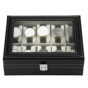 Black PU Leather 10 Slots Wrist Watch Display Box Storage Holder Organizer Case