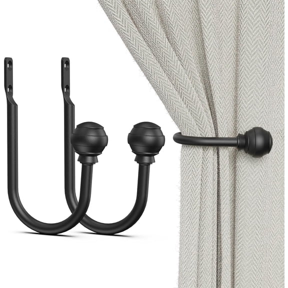 Curtain Holdbacks Black 2pcs, Curtain Tiebacks Wall Mounted Curtain Hooks Holders for Drapes