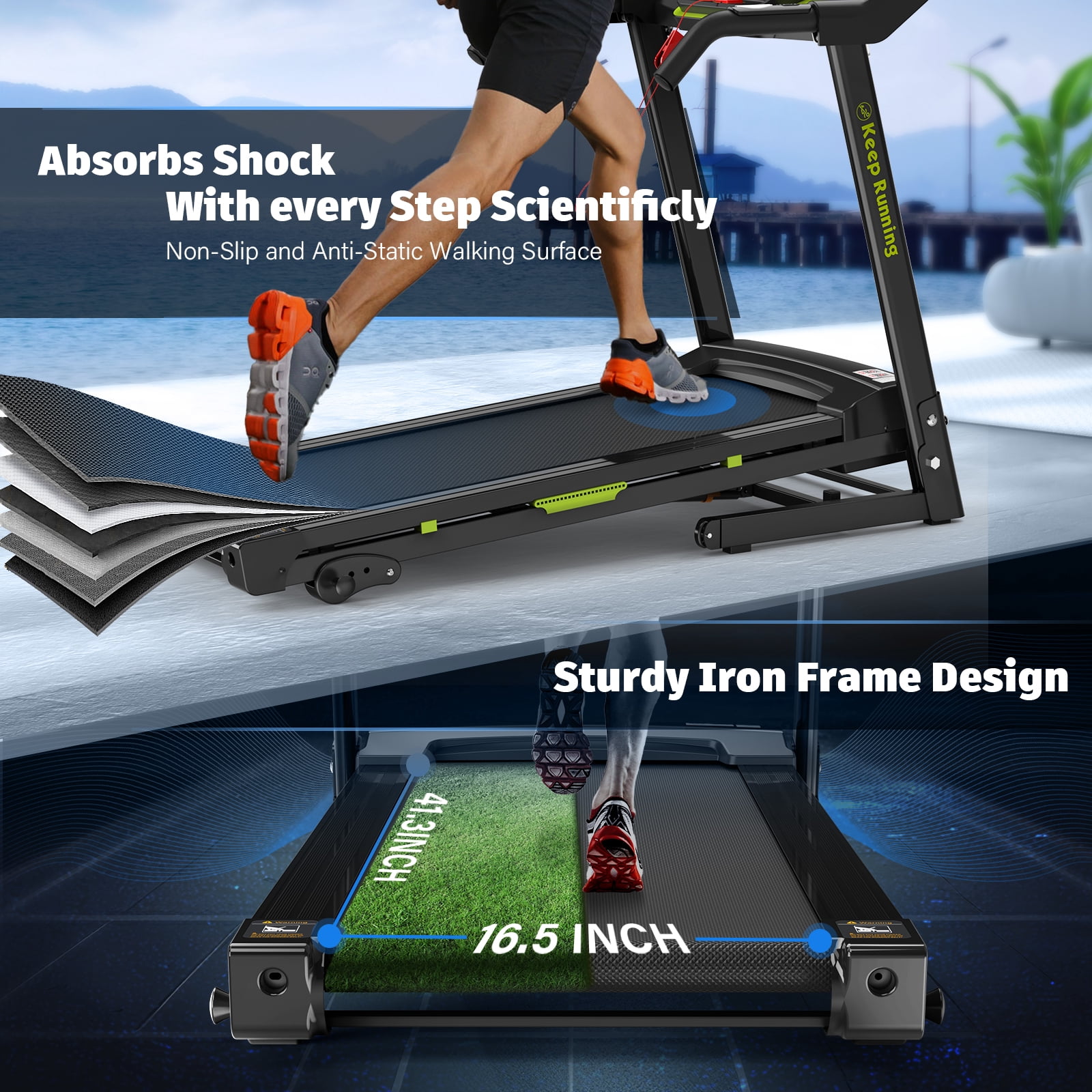 FYC Folding Treadmill for Home with Incline / Bluetooth, 3.5HP 330lb Weight Capacity Portable Electric Treadmill for Home Gym Exercise Running Walking Easy Assembly Green