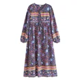 thumbnail image 2 of Vintage Chic Women Lace-up Tassel Ethnic Red Floral Print Vocation Beach Bohemian Maxi Dress Boho Dress Robe Kaftan, 2 of 3