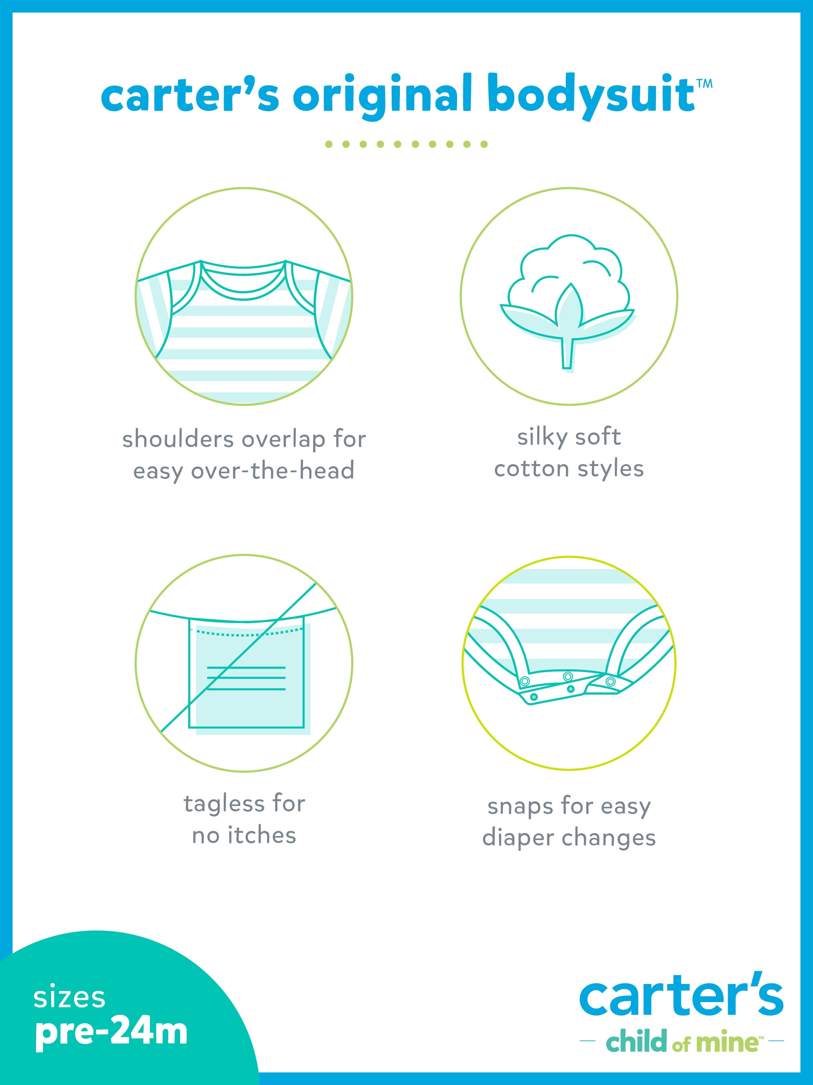 Carter's Child of Mine Baby Boy Bodysuits, 3-Pack, Sizes Preemie-24 Months