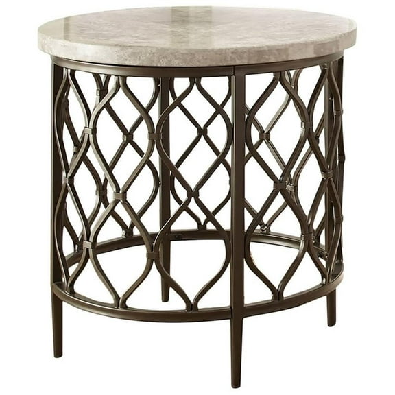 Steve Silver Roland Round Metal Base End Table with White Stone Top