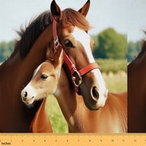 Brown Horse Fabric By The Yard for Teens,Farmhouse Animal Upholstery Fabric,3D Horse Print Decorative Fabric,Rustic Wildlife Indoor Outdoor Fabric for DIY,Brown Green,5 Yards