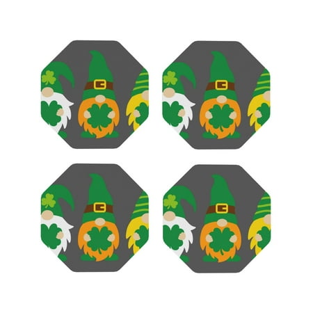 

Matuu Spring St Patrick’S Day Irish Gnomes for Cup Coasters Set of 4 Leather Coasters Desk Coasters for Office Measures 4” x 4”-Octagon