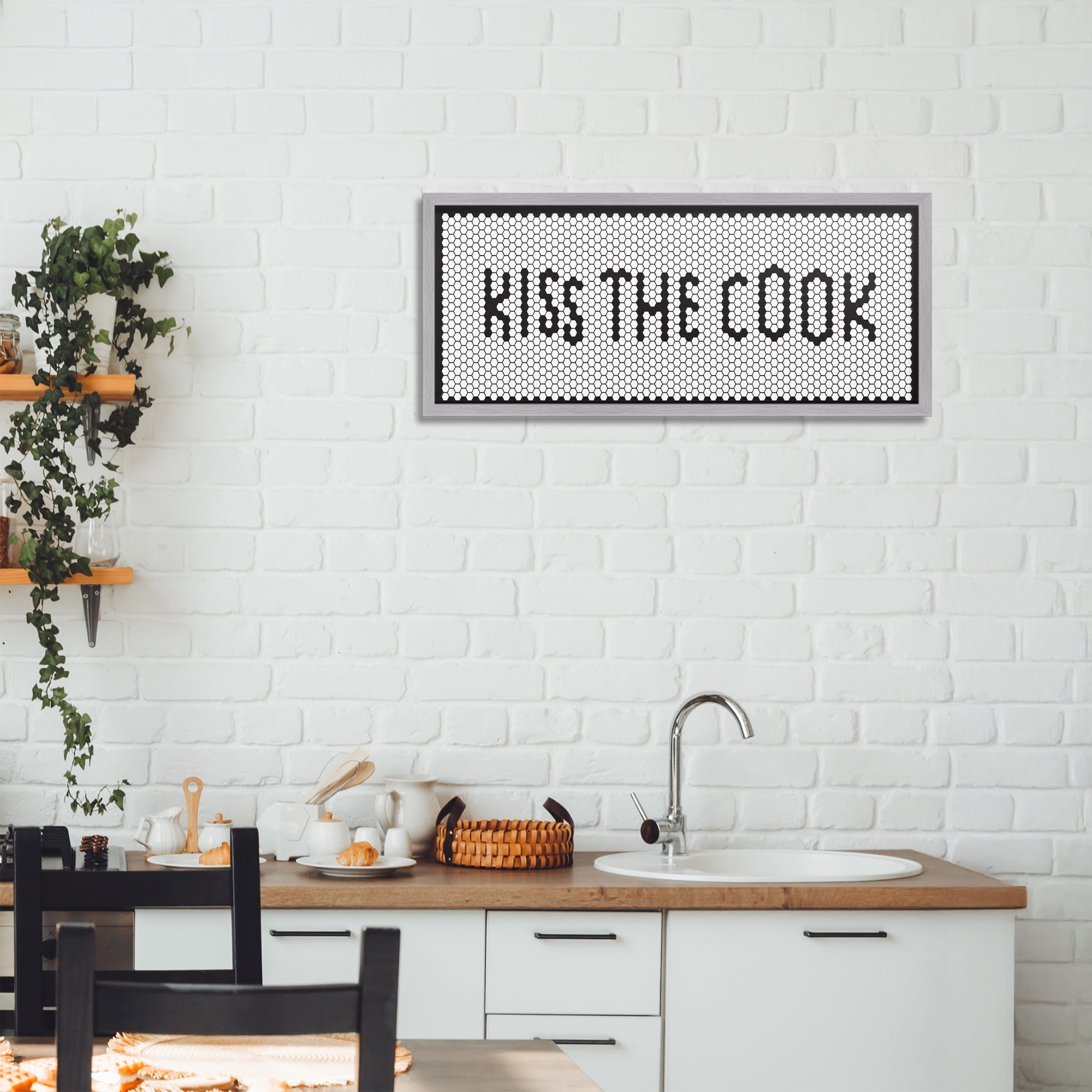 Stupell Industries Retro Kiss The Cook Gray Framed Giclee Art, design by Elizabeth Medley