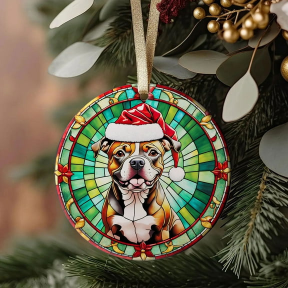Staffordshire Bull Terrier Dog Ornaments Ceramic For Christmas, Stained Glass Ornaments Ceramic Christmas 2025