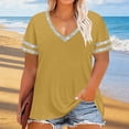 thumbnail image 4 of Nmnitkp Oversized Women's Short Sleeve T-Shirts Plus Size V-Neck Sequin Trim Short Sleeve T-Shirt, Casual Loose Fit Summer Tops for Daily Wear Gold,5XL, 4 of 6