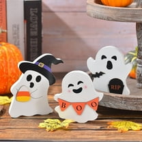 DeskAKBK Wooden Ghost Figurine for Halloween Desktop Decor Cute Spooky Decoration for Shelves Tables Home Office Party Decoration Gift
