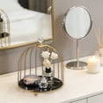 thumbnail image 4 of Estantería Organizadora de Cosméticos de Hierro para baño y escritorio - Estante de almacenamiento de pintalabios y cuidado de la piel de 2 niveles con patrón de piedra, blanco y negro, 4 of 6