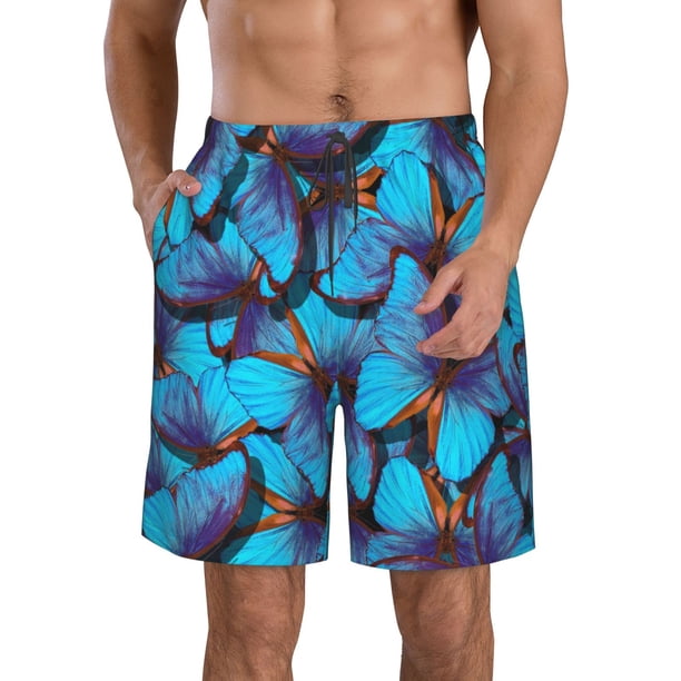 Balery Blue Butterflies Traje de Baño Estilo Hawaiano para Hombre, Shorts de Secado Rápido con Bolsillos-XX-Large