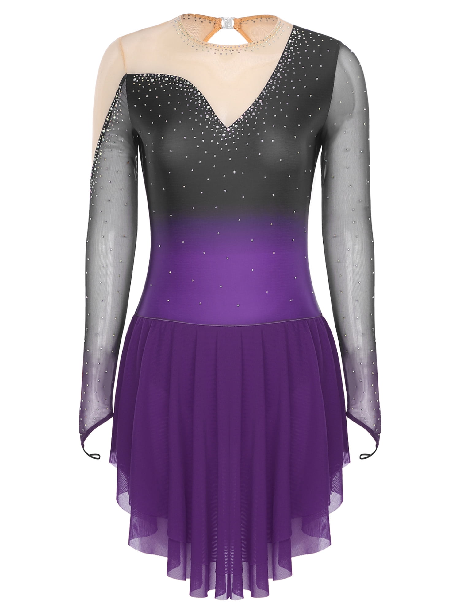 iiniim Womens Glittery Figure Skating Gradient Dress Gymnastics Active Costume Purple XL