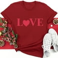 thumbnail image 1 of Meichang T-Shirts pour Femmes Valentines Day Tops Mignons Imprimé Cœur T-Shirts Manches Courtes Col Rond Blouses de Vacances en Liquidation, 1 of 5