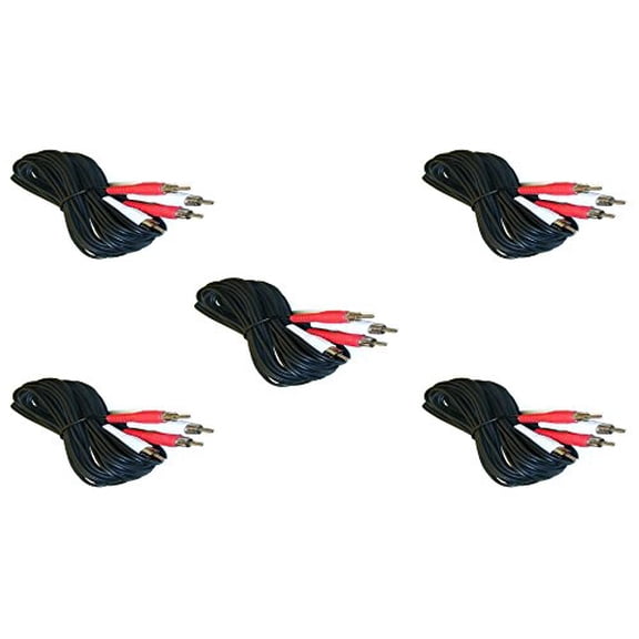 5 pack, 12 Feet 2 RCA Male to Male Audio Cable (2 White/2 Red Connectors)