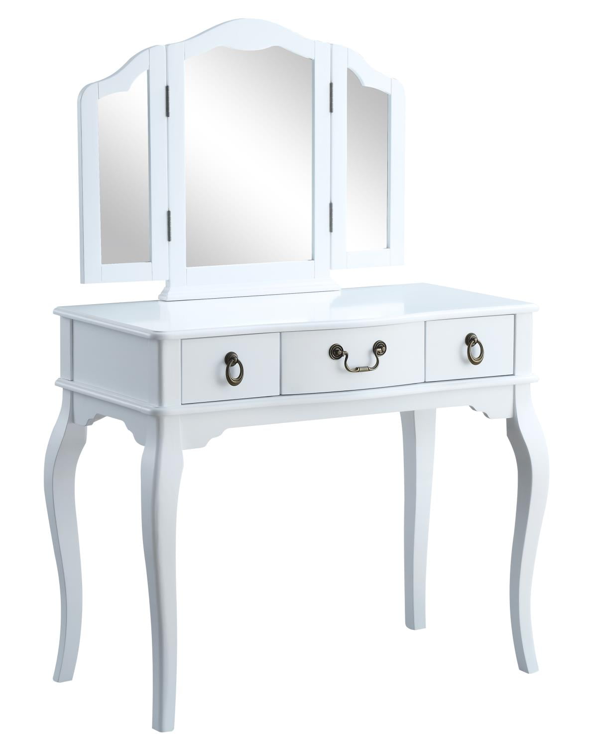 Acme Transitional Makeup Vanity With Tan Fabric And White Finish
