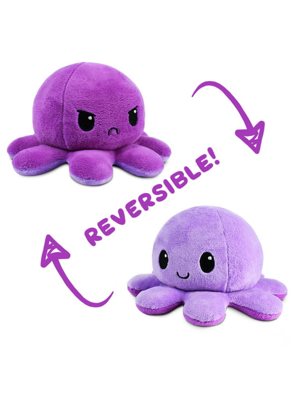 TeeTurtle | The Moody Reversible Octopus Plushie | Patented Design | Sensory Fidget Toy for Stress Relief | Light Purple + Purple| Happy + Angry | Show Your Mood Without Saying a Word!