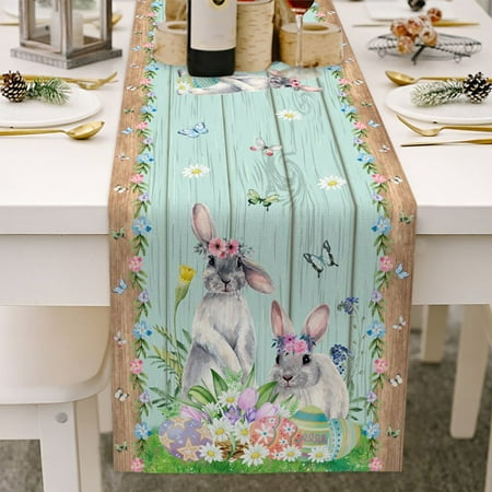 

Happy Easter Linen Burlap Table Runner 13 x 70 Kitchen Dining Table Runner Fashion Leopard Gorgeous Flower Plaid Bunny Dream Garden Non-Slip Holiday Table Cloth for Wedding Party BBQ Decor