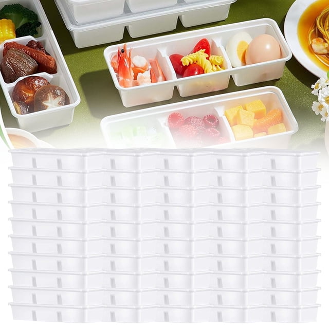 25 Pack 17 Oz Small Meal Prep Containers, With 3 Compartments Snack Containers With Lid, Plastic Box Travel Lunch StackableforPicnic, Reusable Black Plastic Food Containers
