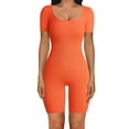 thumbnail image 1 of xiaxaixu Femmes Combinaison Courte, Manches Courtes Col Rond Côtelé Solide Slim Fit Playsuit pour la Rue Quotidienne, 1 of 8