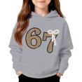 thumbnail image 2 of Playtopia Youth Glitter Number 67 Pearl Bow Hooded Pullover 350g Polyester Long Sleeve Kangaroo Pocket Casual Sweatshirt 1PC Big Kids Sizes 100-160, 2 of 4