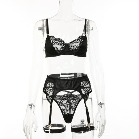 Generic New Mesh Thin Lace Garter Sexy Lingerie Three-Piece Set Female 25426