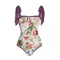 thumbnail image 2 of IBTOM CASTLE Women's One Piece Swimsuit with Beach Cover up Wrap Skirt Sarong Retro Floral Print Bikini Set Two Piece Bathing Suit XL Dark Purple Floral, 2 of 4