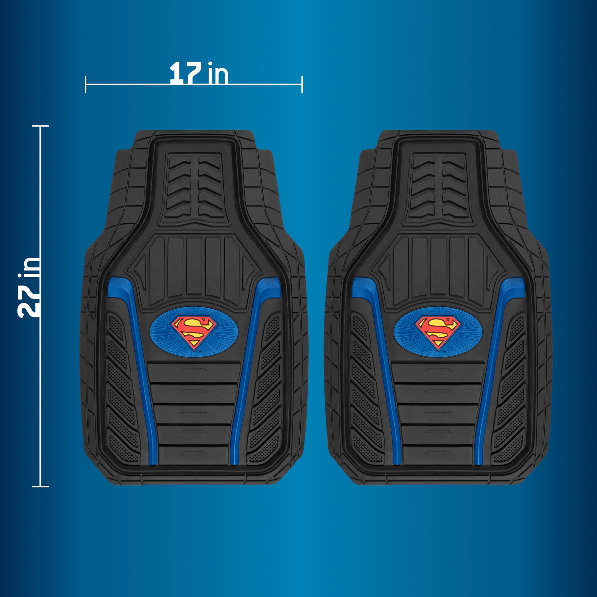 Armored Superman Car Floor Mats - Officially Licensed DC Comics - All Weather Heavy Duty Auto Interior Liners for Car Truck Van SUV