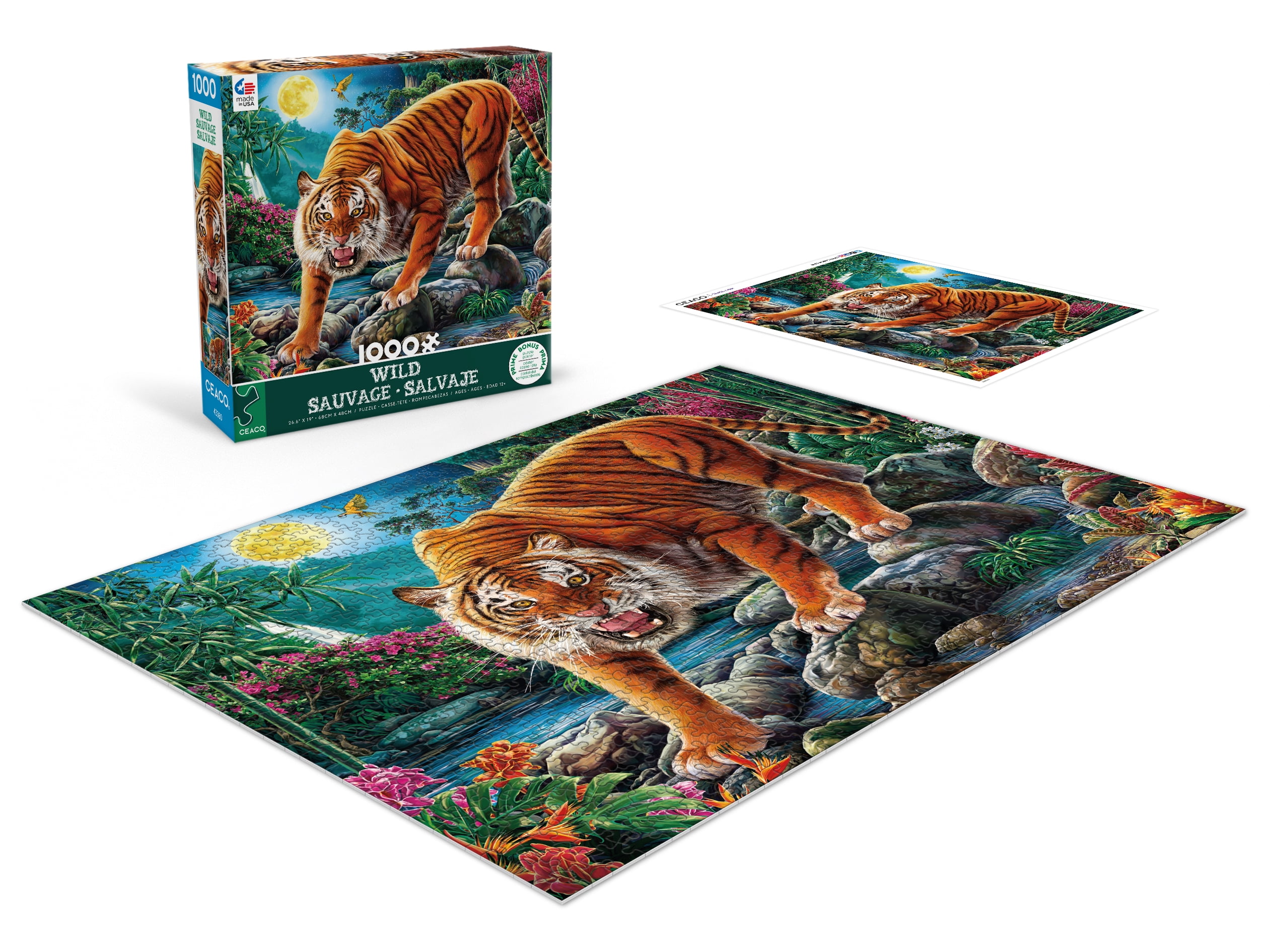 Ceaco 1000 Piece Wild Night Tigers Interlocking Jigsaw Puzzle
