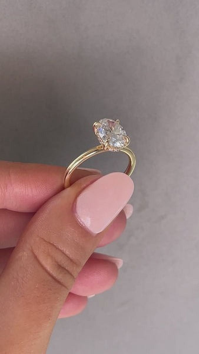 Solitaire Brilliance 2.00CT Oval Moissanite Solitaire Engagement Hidden Halo Ring for Women 14k Yellow Gold Ring Size 6