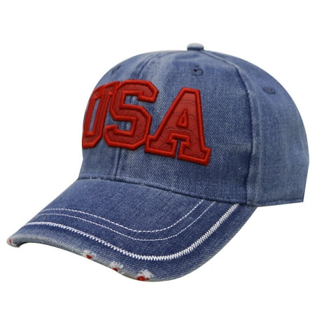 Leather Baseball Cap - City Hunter Us64 Usa Leather Patch Denim Baseball Cap