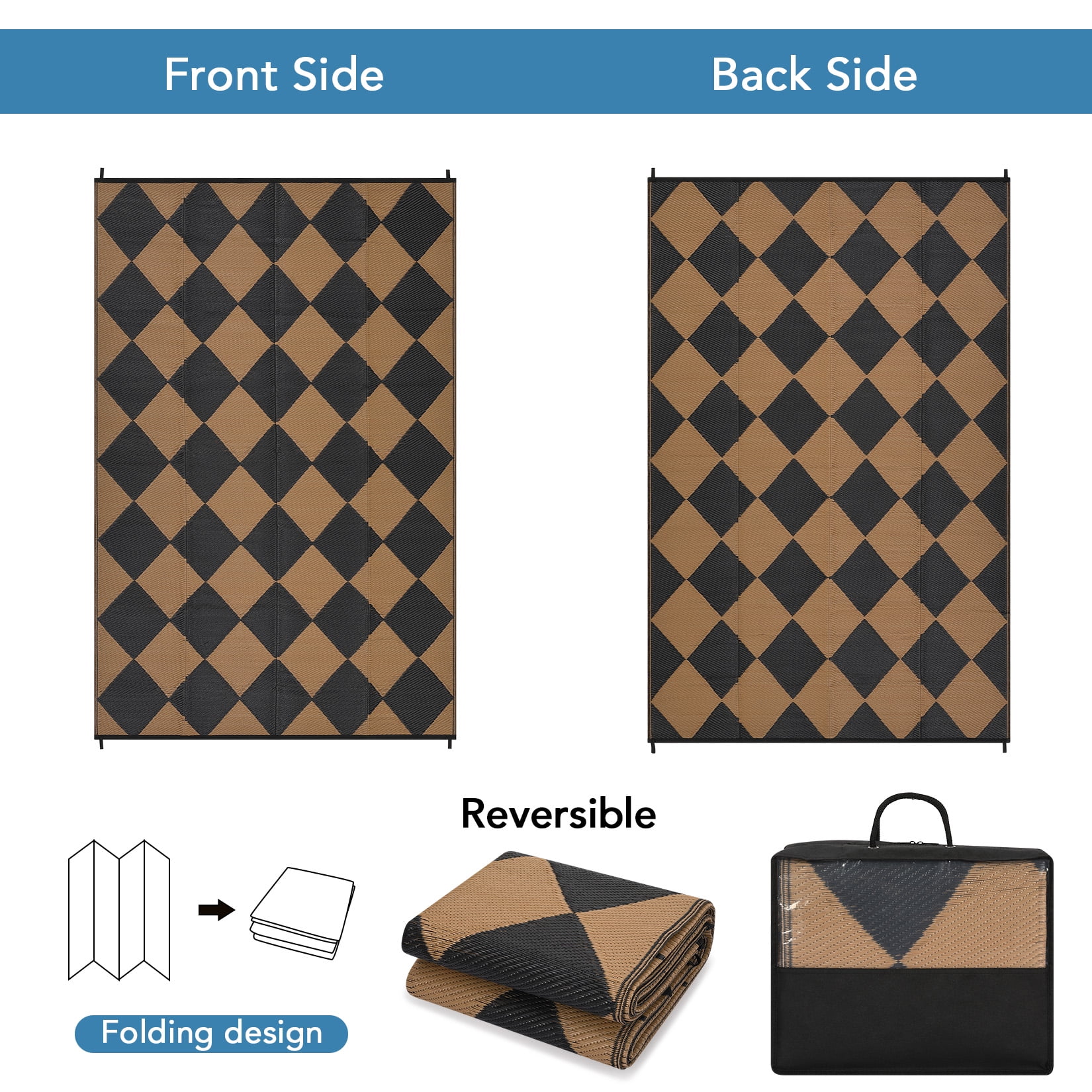 FairOnly 9'x18'Large Reversible Outdoor Area Rug Waterpoof Stain Resistant Rugs for Beach Camping