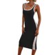 thumbnail image 4 of VISgogo Vestido de verano para mujer, patchwork, cuello en U, elástico, ajustado, ceñido al cuerpo, falda ajustada para mujer VISgogo moda, 4 of 6