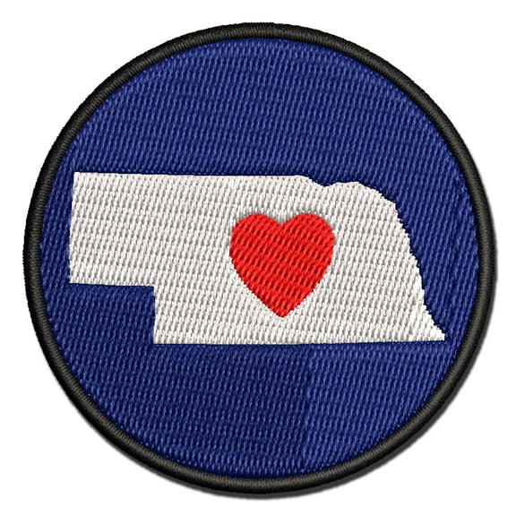 Nebraska State with Heart Applique Multi-Color Embroidered Iron-On Patch - 2.5 Inch Small