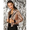 thumbnail image 3 of Chaqueta de Bombardero Allegra K de lentejuelas con Cremallera Y Manga Larga Recortada Oro rosa M, 3 of 6