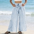 thumbnail image 6 of Atogsazn Womens Striped Wide Leg Pants Dessy Casual Baggy Loose Fit Pant with Drawstring Trouser Summer Light Blue M Fashion, 6 of 8