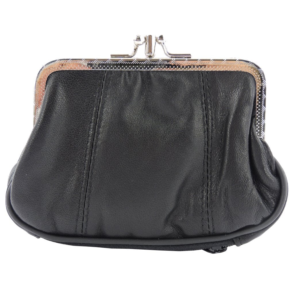 Womens Leather Kiss Lock Double-Sided Dressing Table Coin Purse Wallets 