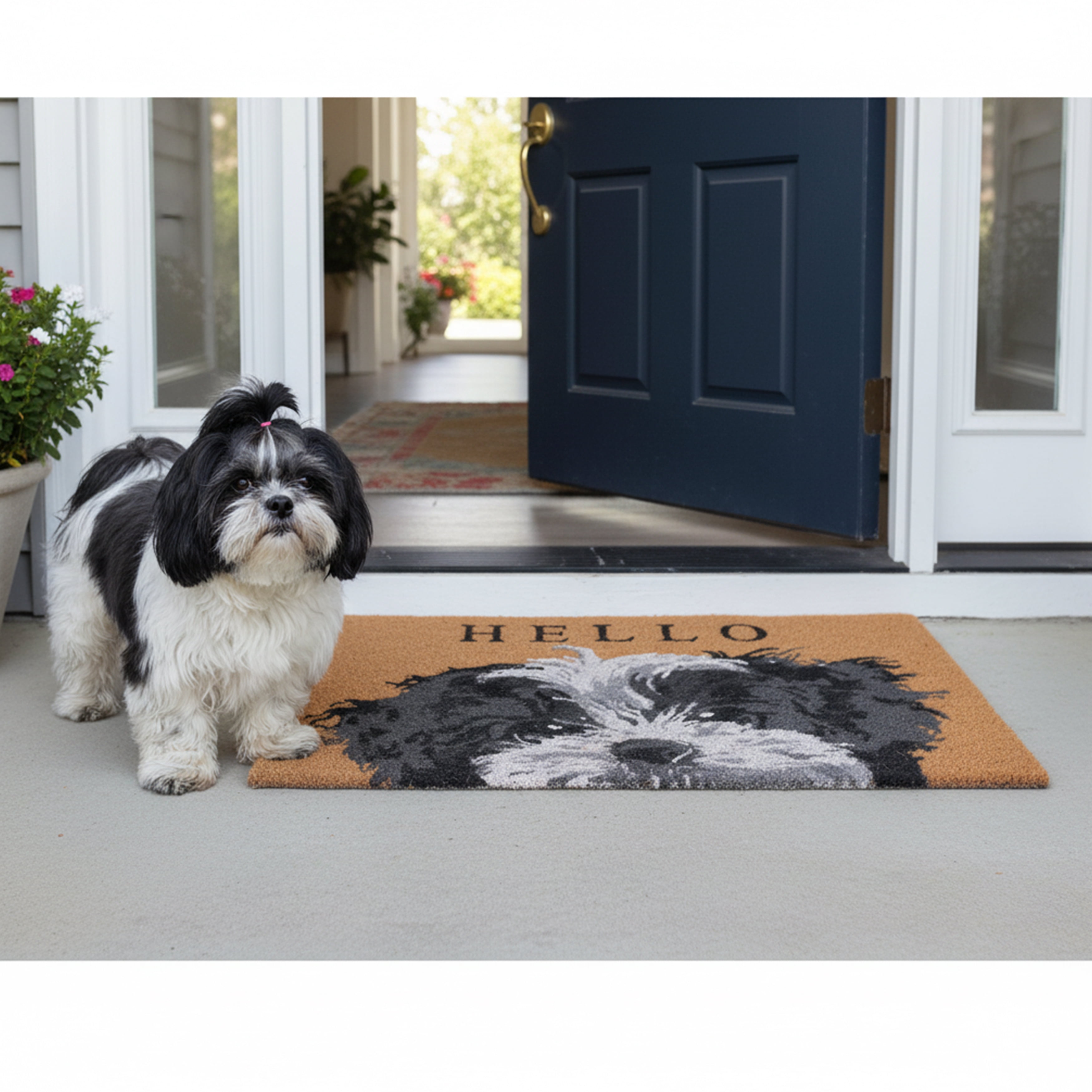 Calloway Mills 109501729 Black and White Shih Tzu Doormat 17