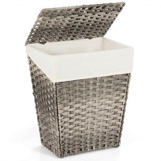 Foldable Handwoven Laundry Hamper with Removable Liner-Gray - Color: Gray