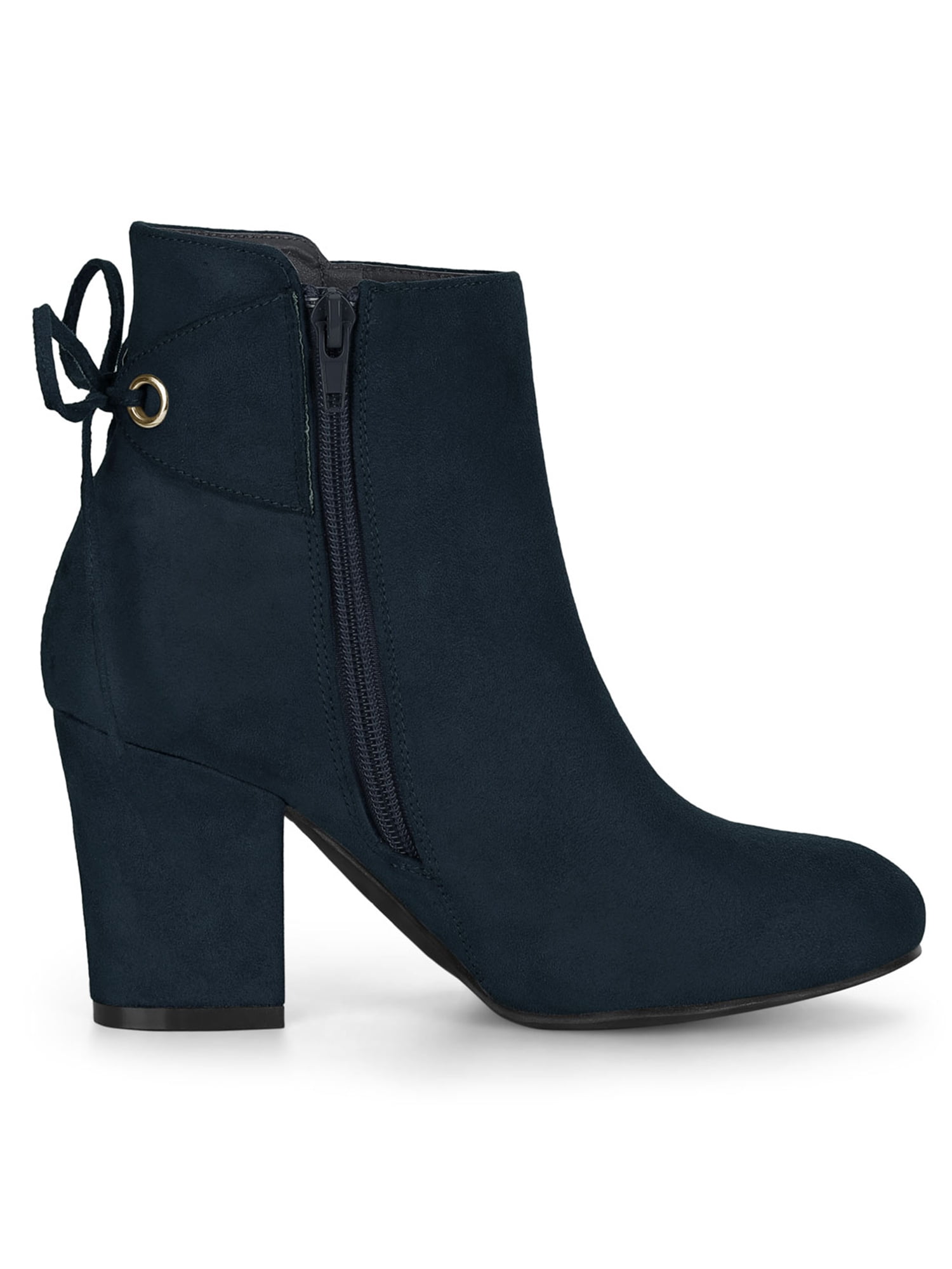Unique Bargains Women's Round Toe Block Heel Back Zipper Ankle Boots Navy Blue 6