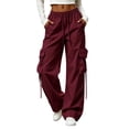 thumbnail image 2 of CQONEPT Cargo Pants for Women High Waist Baggy Casual Baggy Comfy Parachute Trousers Loose Fit Y2k Streetwear Hiking Pant with Pockets 2XL, 2 of 7