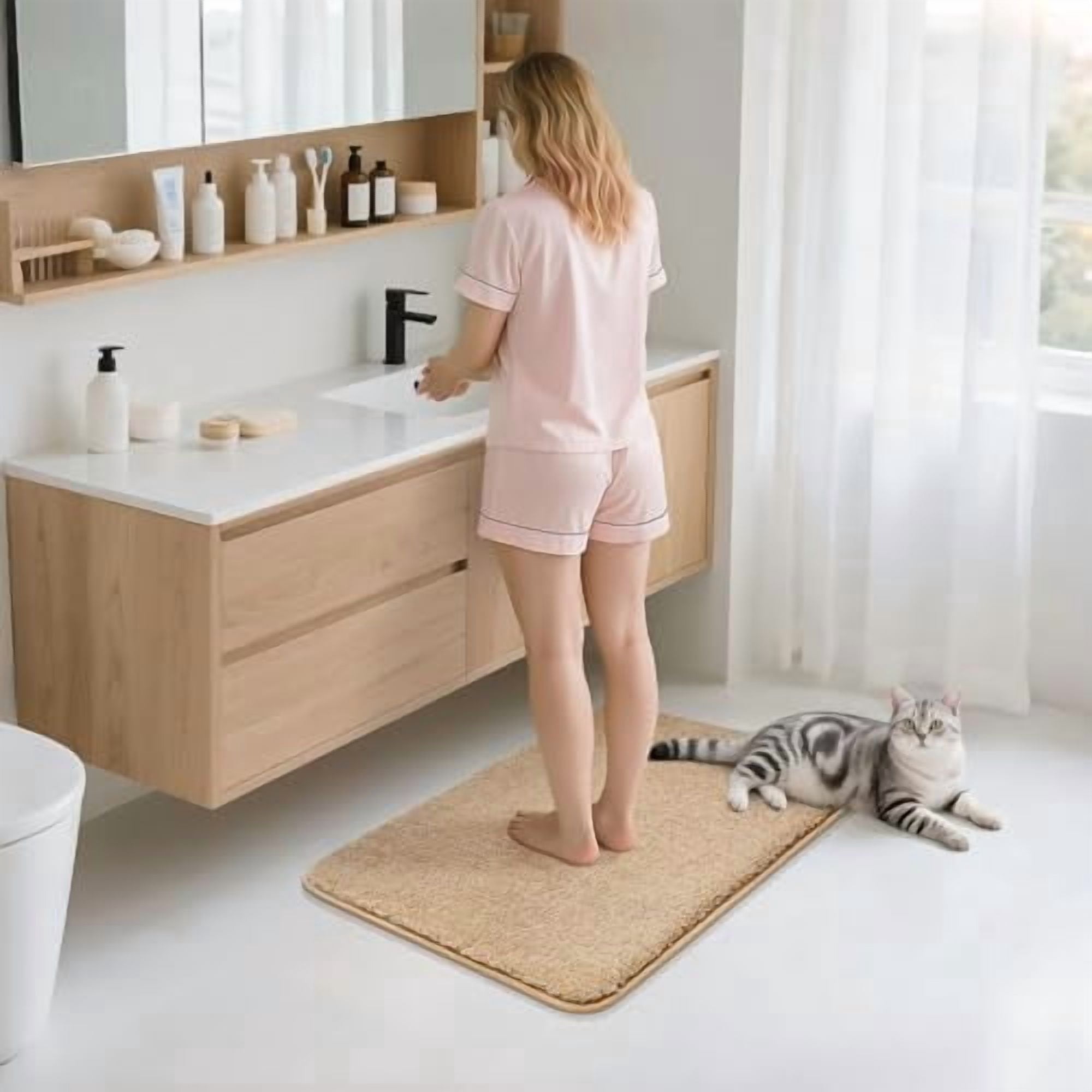 Bath Rugs for Bathroom Extra Thick - Anti-Slip Bath Mats Soft Plush Yarn Shaggy 100% Strong Mirco Polyeste Mat Living Room Bedroom Mat Floor Water Absorbent(Beige,20x32 - Inches)