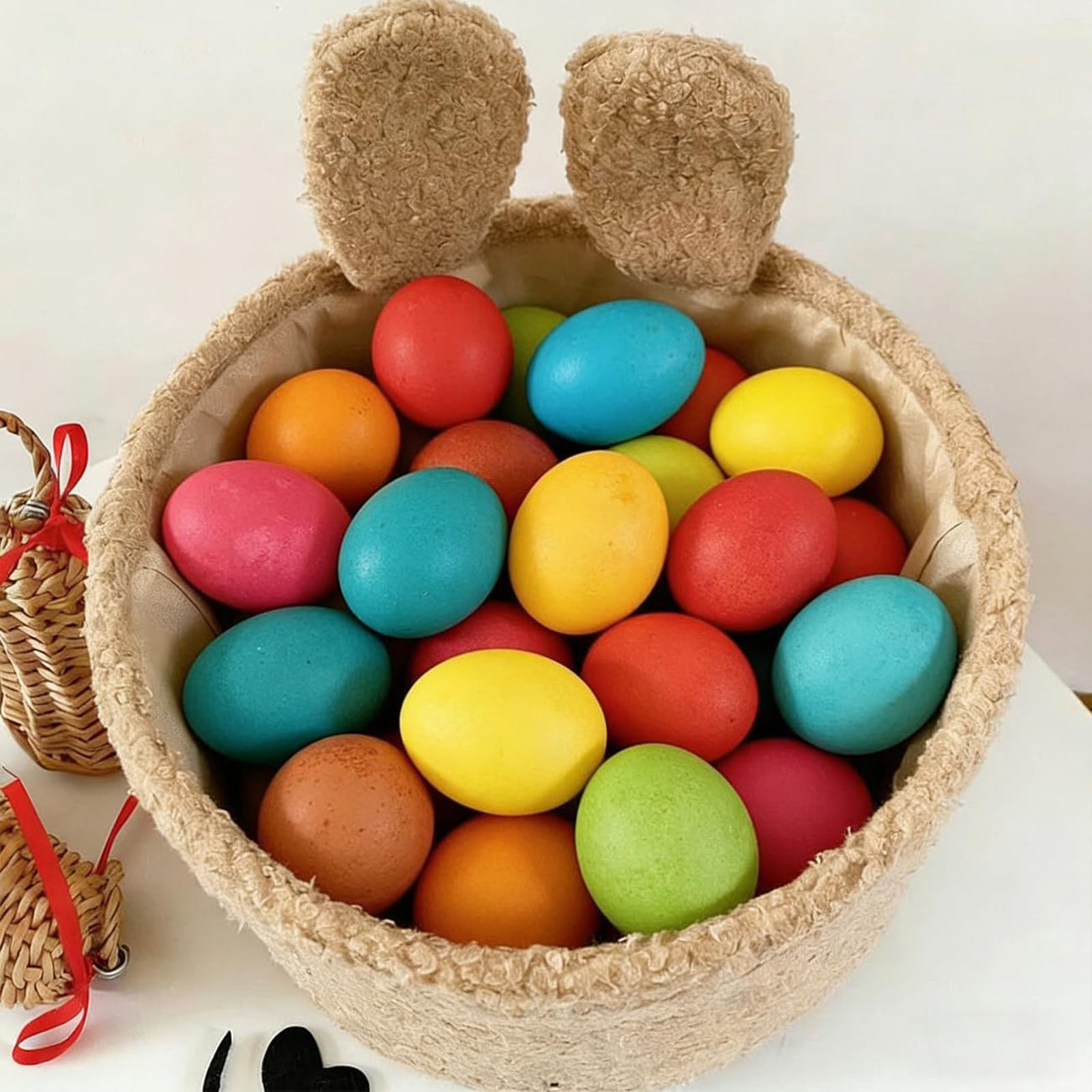 Soft Plush Bunny Basket, 9.84X5.9 inch Cute Bunny Basket, Easter Bunny Basket, Cute Rabbit Design Bunny Basket with Ear, Spring Holiday Decor Gift, Home Organization Basket for Easter