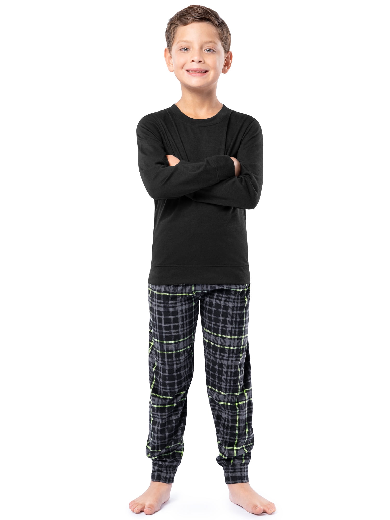 Fruit of the Loom Boy's Sleep Long Sleeve Top & Velour Fleece Jogger Pajama Set, 2-Piece, Sizes 4-16
