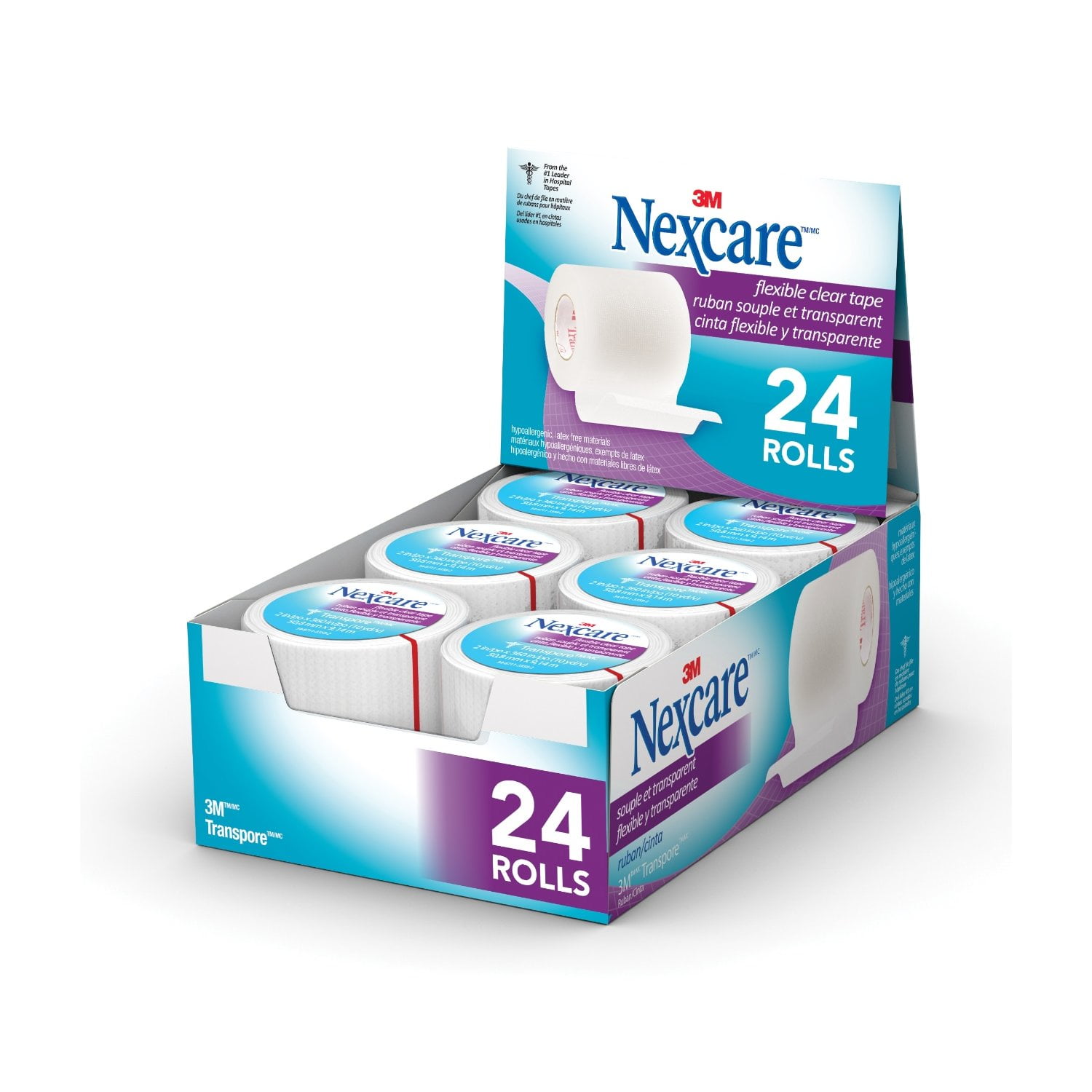 Nexcare Flexible Clear First Aid Tape, 2 in x 10 yd, Wrapped, 6 Rolls