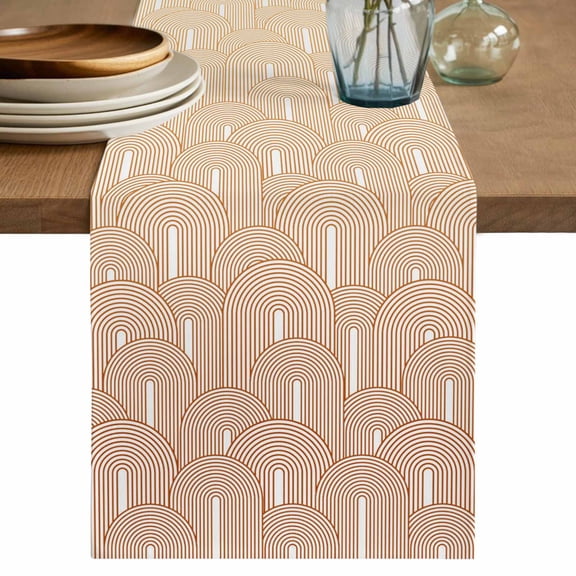 Orange Ombre Cotton Linen Table Runner for Dining Kitchen, Farmhouse Stripes Modern Abstract Art Wedding Outdoor Party Tablerunners Decoration, Dresser Scarf Coffee Tablecloth Runners 13x90 Inches