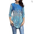 thumbnail image 1 of Chemise Femme Bohème Imprimée T-shirt Col Rond Blouse Décontractée Blouse Ample Femme, Bleu, G, 1 of 5
