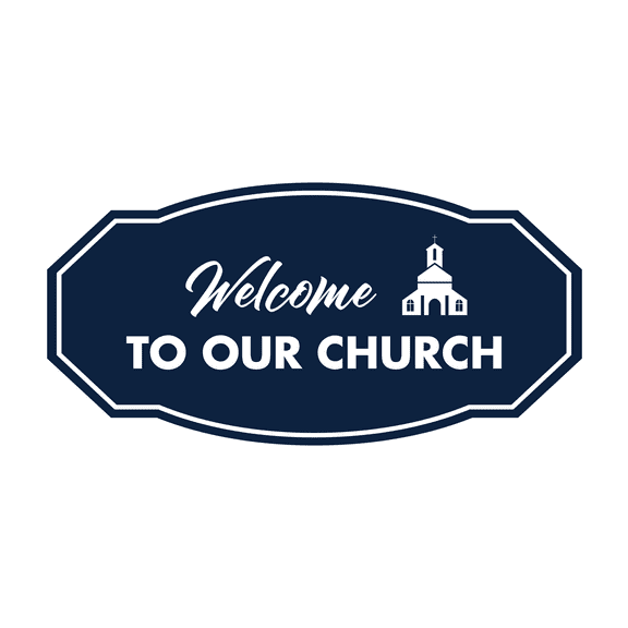 Victorian Welcome to Our Church Sign (Navy Blue / White) - Large