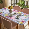thumbnail image 3 of Easter Table Cloths for 3 Foot Rectangle Tables, Watercolor Eggs Flowers Berry Plants Purple Plaid Patio Waterproof Elastic Fitted Tablecloths, Washable Rectangular Table Cover for Camping, 3 of 8