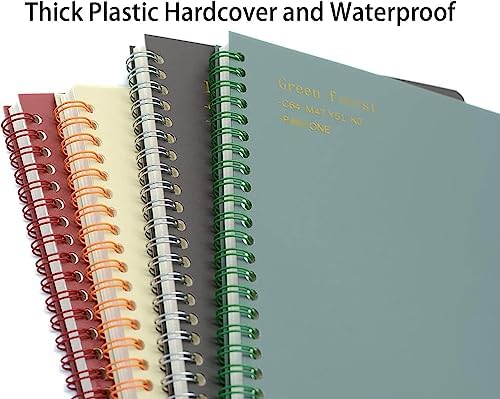 Tekola Spiral Notebook, 4 Pcs 8.3 Inch x 5.9 Inch A5 Thick Plastic Hardcover 8mm Ruled 4 Color 80 Sheets -160 Pages Journals for Study and Notes (style 10-Wine Red,Brown,Green,ivory, A5)