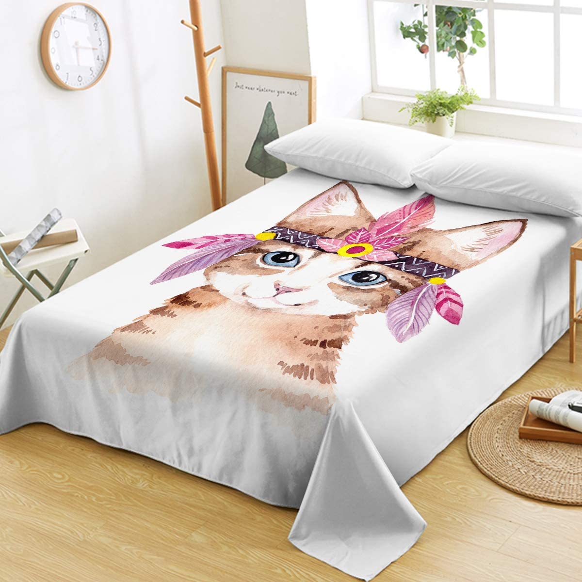 Grey Cat King Size Bedding Flat Sheet 