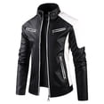 thumbnail image 1 of Chaqueta de cuero con cuello de color Chaqueta de moto Chaqueta de cuero fina informal de primavera y otoño para hombre, 1 of 6